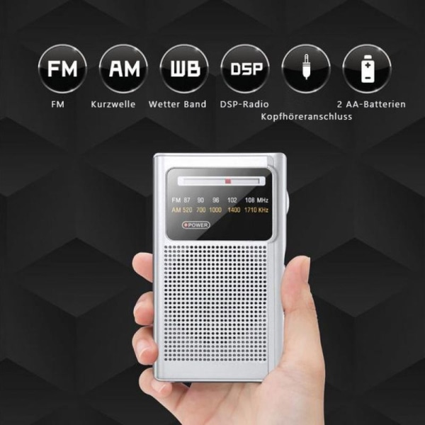 Mini radio med batteridrift, bærbar FM/AM/FM-radio med innebygd