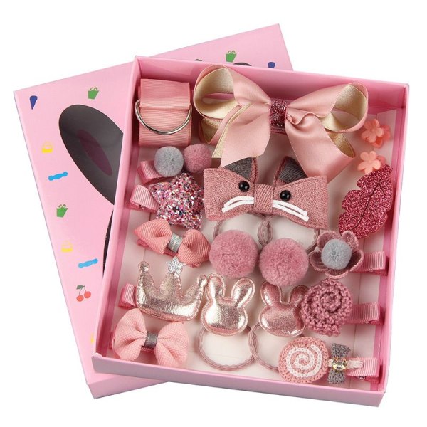 Hårtillbehör Set för flickor (rosa), 18 delar set, julfödelsedagspresent, hårnålssnöre, fluga, cover