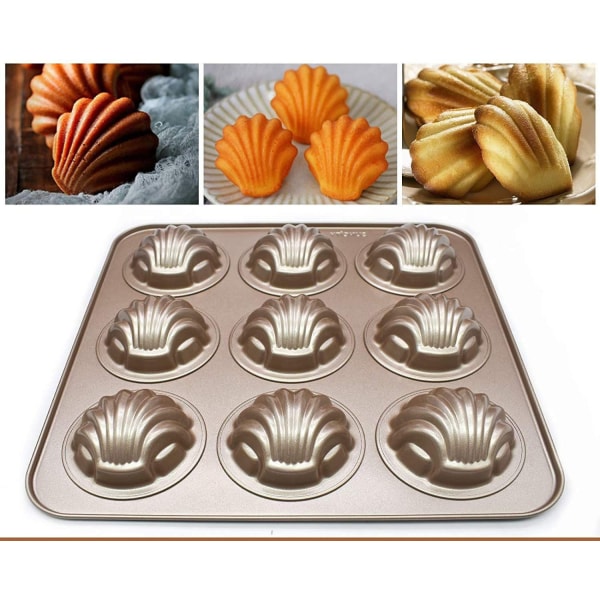 Madeleineformar för bakning 9-håls non-stick kakform för bakning Champagne Gold