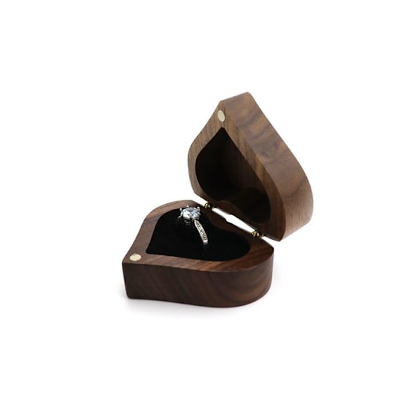 Hjerteformet æske til vielsesringe i træ (ekskl. ringe), ringæske, æske til forlovelsesring.