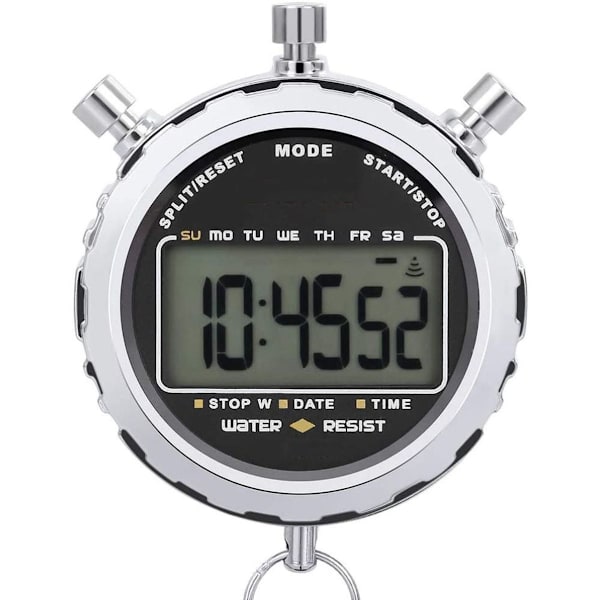 Digital stopur, håndholdt LCD-skærm, vandtæt daglig alarm, 1/100 KLB