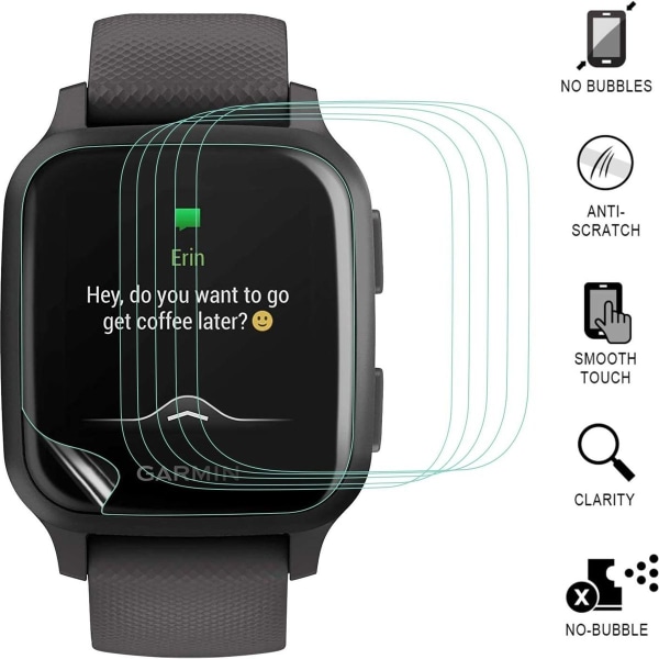 Pakke med 6 skærmbeskyttere kompatibel med Garmin Venu Sq og Garmin
