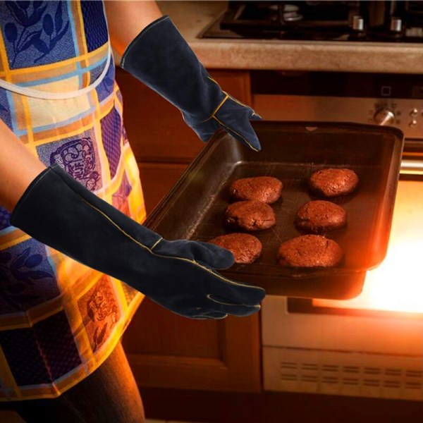 Lær sveisehansker 932°F, Høy temperatur matlagingshansker for BBQ Arbeid og hagearbeid 40cm KLB