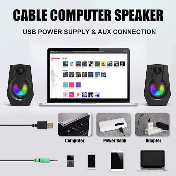 Computerhøjttalere, stereo 2.0 USB-multimediehøjttalere med