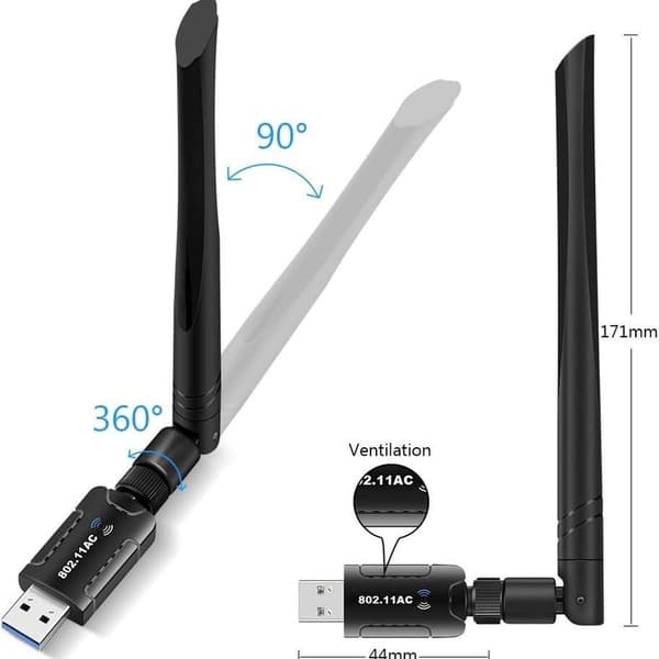 WiFi-adapter til pc, 1200 Mbps USB 3.0 trådløst netværk WiFi