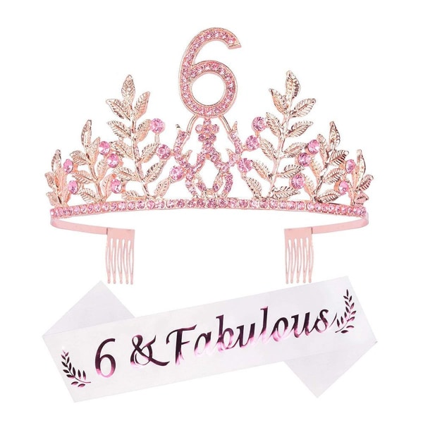 6-års Fødselsdag Sash and Crown, Pink pandebånd, 6-års fødselsdagsgaver KLB
