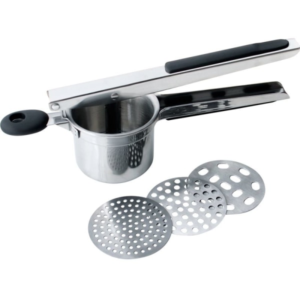 Manuell Potatispress, Professionell Potatispress i Rostfritt Stål, Perfekt för Frukt, Grönsaker, Babymat, 3 Utbytbara Skivor