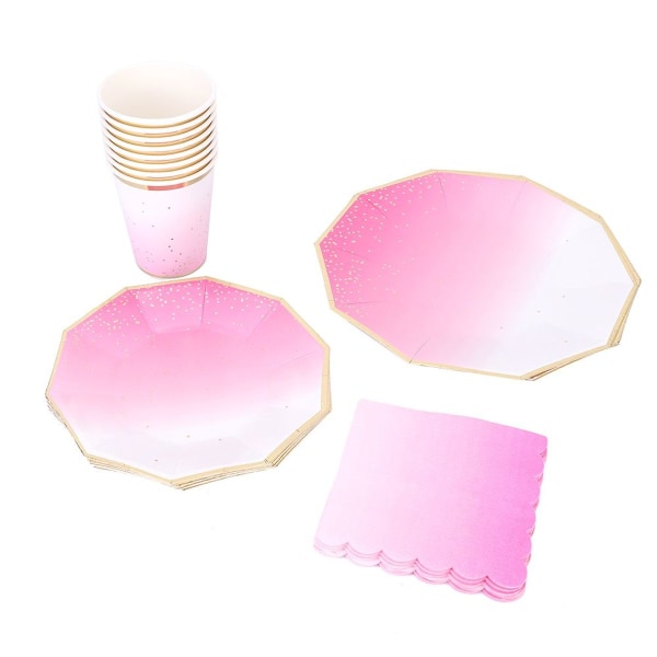 Pink engangsservice af papir, papirtallerkener, kopper KLB