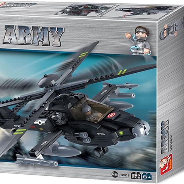 Militærblok Armé Mursten Legetøj - Ah-64 Apache Helikopter KLB