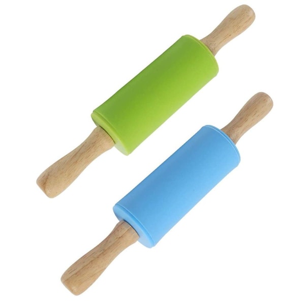 2 Pcs Silicone Rolling Pin Rolling Pin Non-Stick Green Blue KLB