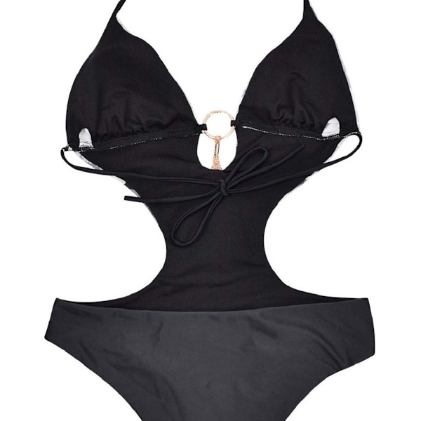 Hel badedragt V-hals halterneck cut out trekantbikini