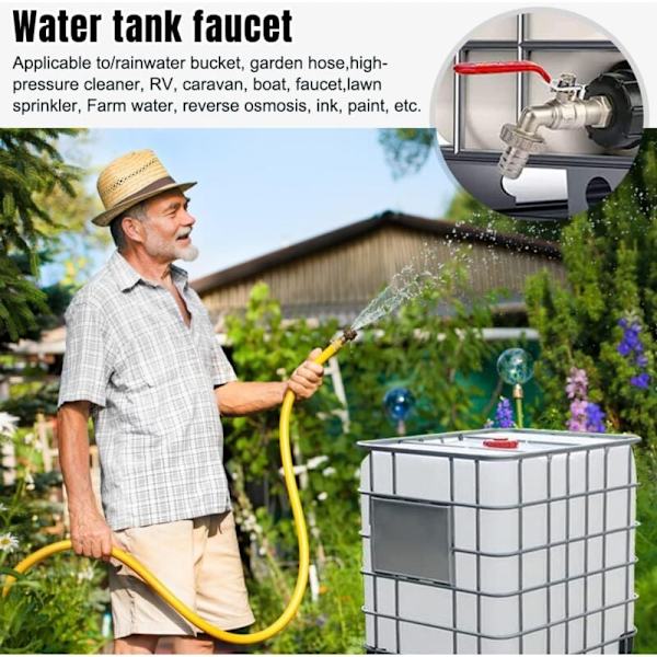 IBC Tank Adapter 3/4” Koppling, IBC Regnvattensamlare Kran, IBC Mässingskran Anslutning 1000L Tank Kran för IBC Tank Slangkoppling KLB