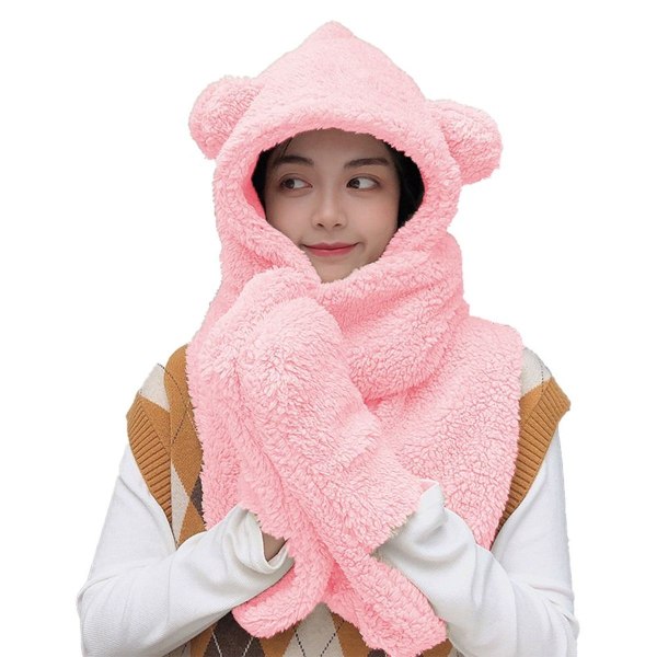 Vinter varm tecknad plyschhatt för flickor i rosa