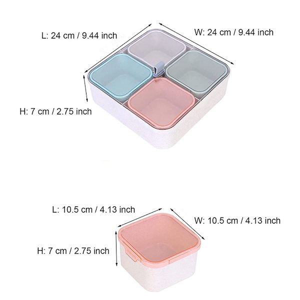 Uppdelad behållare med transparenta lock, serveringsfat - 4 separata, vit