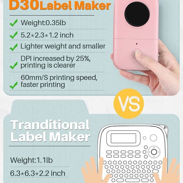 Etiketprinter D30 2021, bærbar etiket med trådløs forbindelse, pink