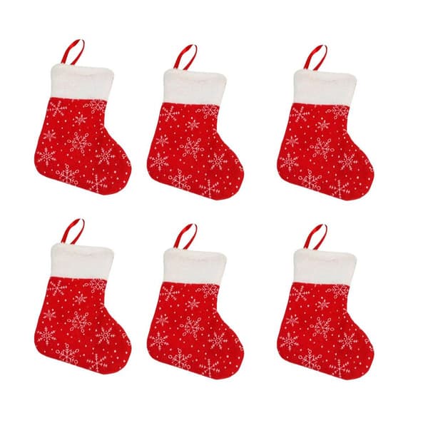 Mini röda snöflingtryck julstrumpor 6-pack KLB