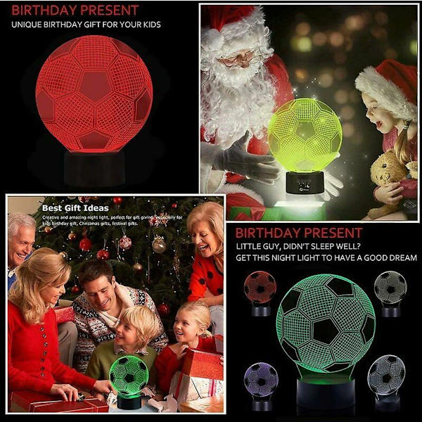 Fodbold 3D LED natlys til børn Piger 3D Look KLB