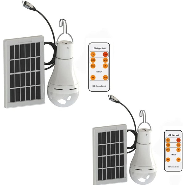 Pakke med 2 solcellelamper 9W LED solcellelampe sollamper bærbare KLB