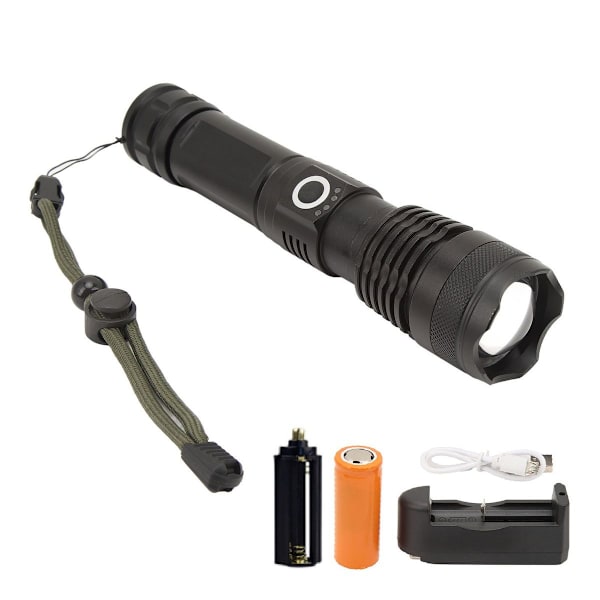 Starkt ljus ficklampa i aluminiumlegering, USB-laddningsbar KLB