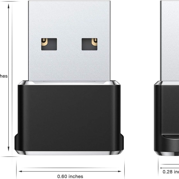 USB C Hona till USB Hane Adapterpaket med 2 Typ A Laddningskabel Svart