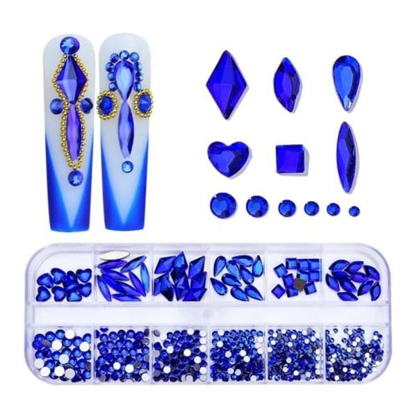 12-Grid Flat Shaped Manicure Rhinestone Nail Decoration-11