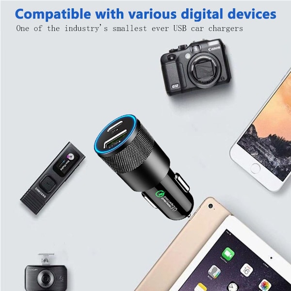 Auton laturi PD USB -auton laturi 2 porttia virransyötöllä MacBook KLB:lle