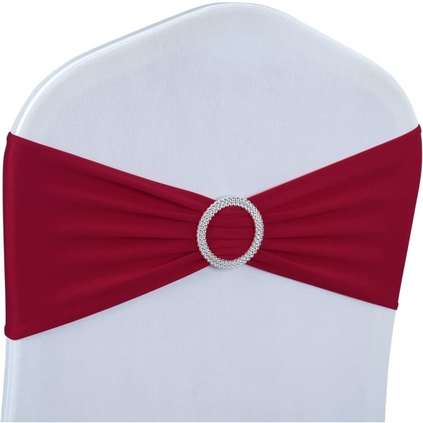 50-pack premium expanderbara stolsrosetter med glidande spänne, universella elastiska stolsband för bröllop, ceremoni, mottagning, bankett, dekoration (burgundy)