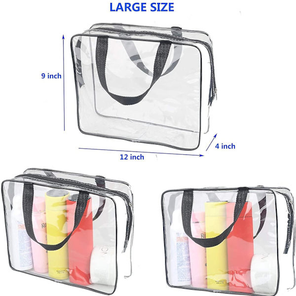 3-pack transparenta reseväskor, röda vattentäta transparenta plast kosmetiska sminkväskor