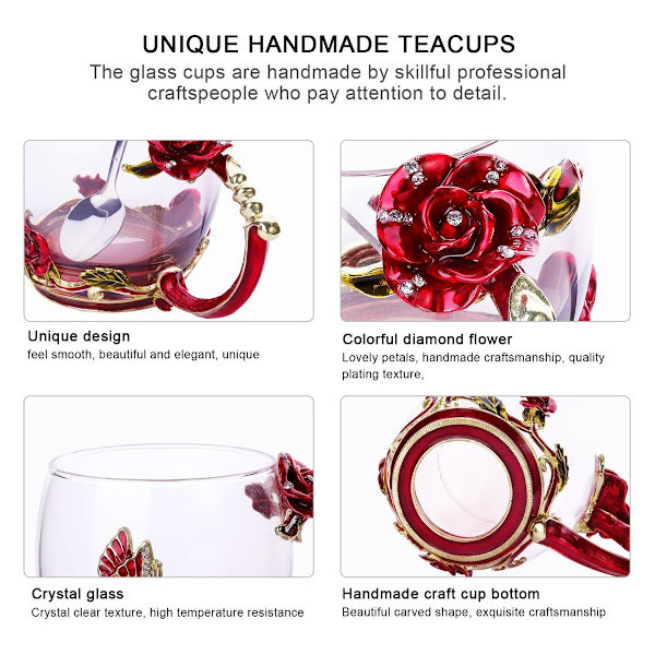 Glas Tekop Rød Rose Krystalklar Nyhed Glas Tekop Kaffe Kopper KLB