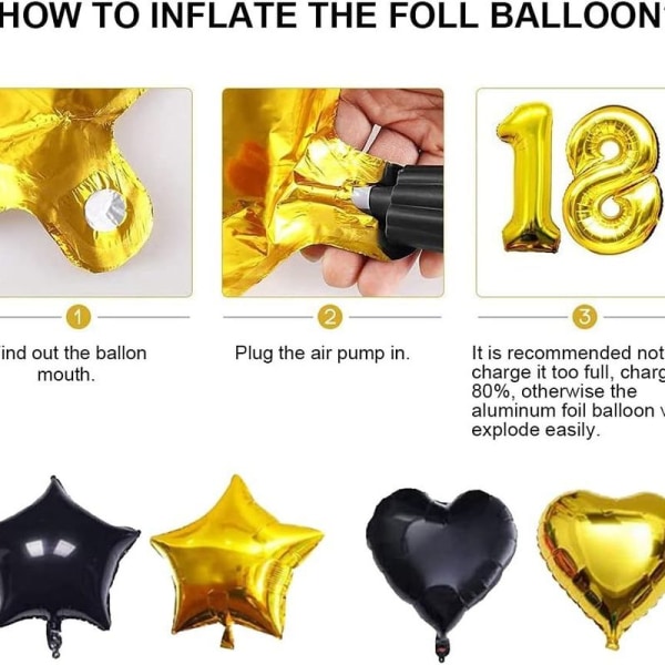 Födelsedagsprydnader Svarta Gyllene Ballonger Svart