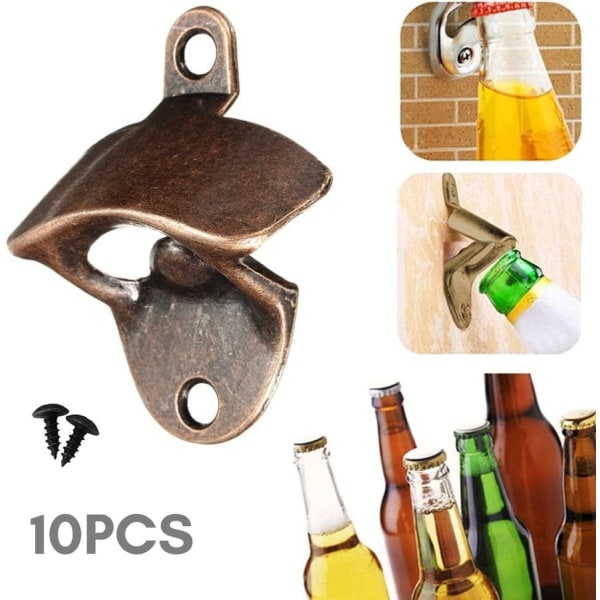 10 stk Bronze vægmonterede flaskeåbnere til soda øl Vin flaskeåbner montering med to skruer hver åbner Vintage-