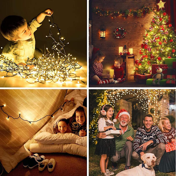 Lämmin valkoinen joulukuusen valosarja - 20M 200 LED joulukuusen valo, sähköinen, 8 tilaa, vedenpitävä ulko- ja sisätilojen joulukoristeluun