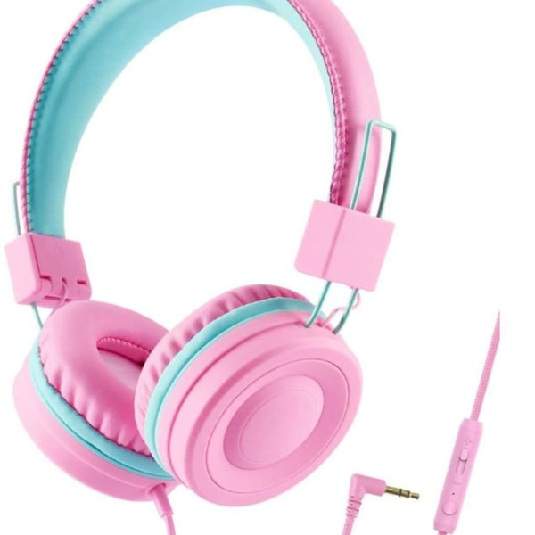 Hörlurar för barn - hopfällbara trasselfri stereo 3,5 mm jack rosa