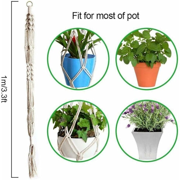 Hängande repväxt Macrame, bomullsrep Macrame blomkorg hängande kvist blomkruka hängande planter för heminredning, kontorsträdgårdsskötsel, 4 ben KLB