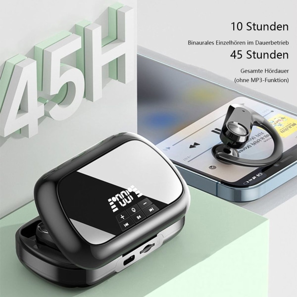 Bluetooth-hörlurar i örat, trådlösa Bluetooth 5.3-hörlurar, LED-display,