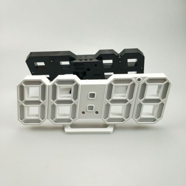3D Stereo LED-väckarklocka Vardagsrum 3D Väggklocka Svart Ram Rosa Ljus