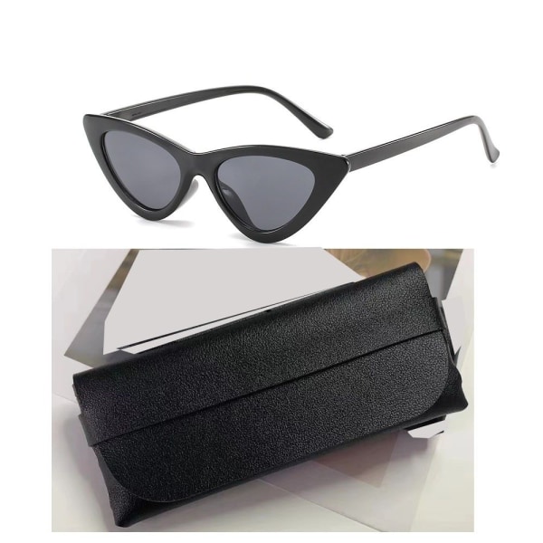 Topakning sorte briller + sorte brillepose polariserte cat eye solbriller for kvinner, UV-beskyttelse retro smale spisse cateye solbriller for kvinner
