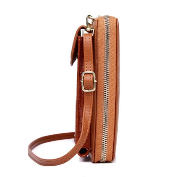 Kvinnlig Messenger Telefonväska Mini Krokodilmönster Crossbody Myntväska (Brun)