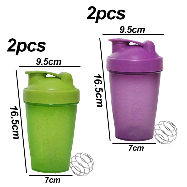4 pakkaus] 20 unssin shaker-pullo vispiläpalloilla, sisältää purppuran + vihreän