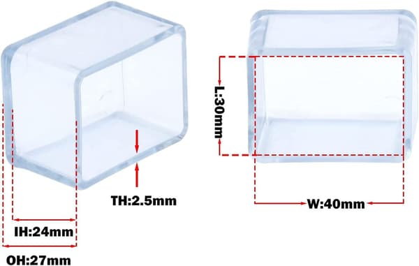 12-pack rektangulära anti-scratch PVC stolsbenskydd för möbelben - 30 x 40 mm (3,0 x 4,0 cm) - Transparent