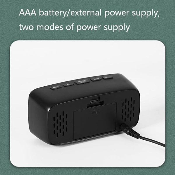 Spegelsängslarm Klocka Batteri Plug-in Dubbel Användning LED Klocka Båge Forma Svart