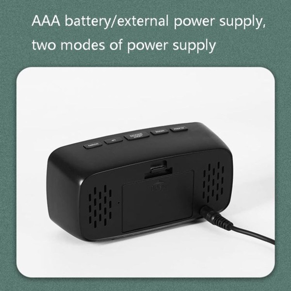 Spejl Sengebord Alarmur Batteri Stik Dual Purpose LED Ur Bueskåret Sort