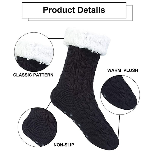 Par Vinter Fluffiga Varma Golvstrumpor Twist Svart + Twist Vinröd KLB