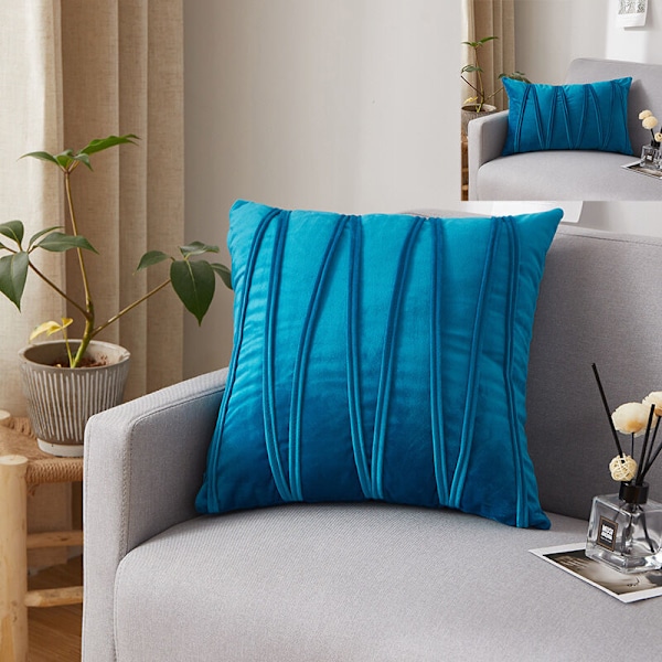 Set med 2 kuddfodral tredimensionella geometriska ränder sammet dekorativt örngott hem vardagsrum soffa sovrum (30x50cm, påfågelblå) KLB