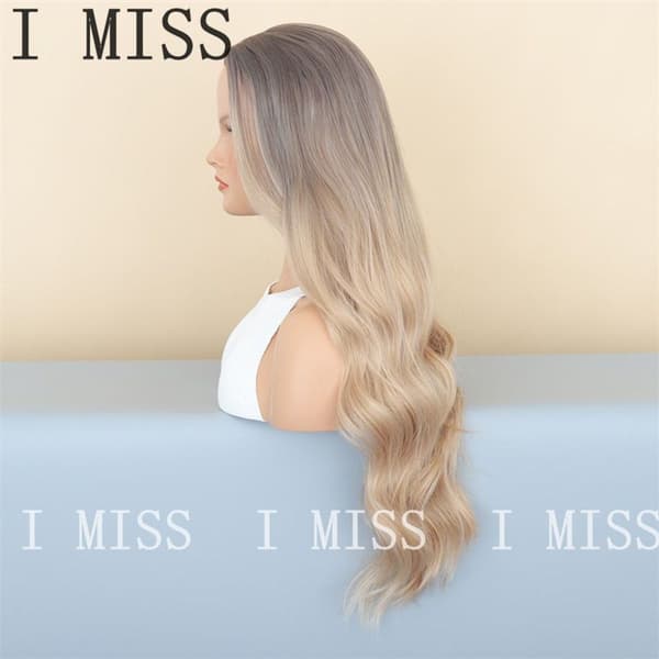 Grå blond gradient stor vågig naturlig syntetisk peruk