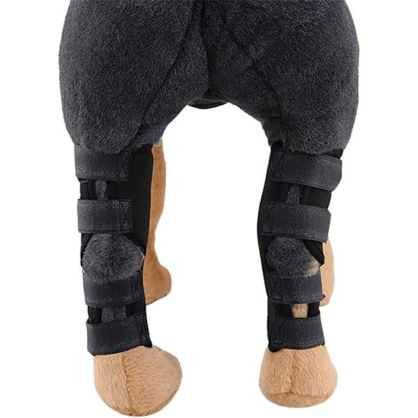 Reflekterende hundebenstøtte (sort) med sikkerhedsreflekterende strimmel til for- og bagbenstøtte til hund. Animal Paw Compression Pack til skader Art