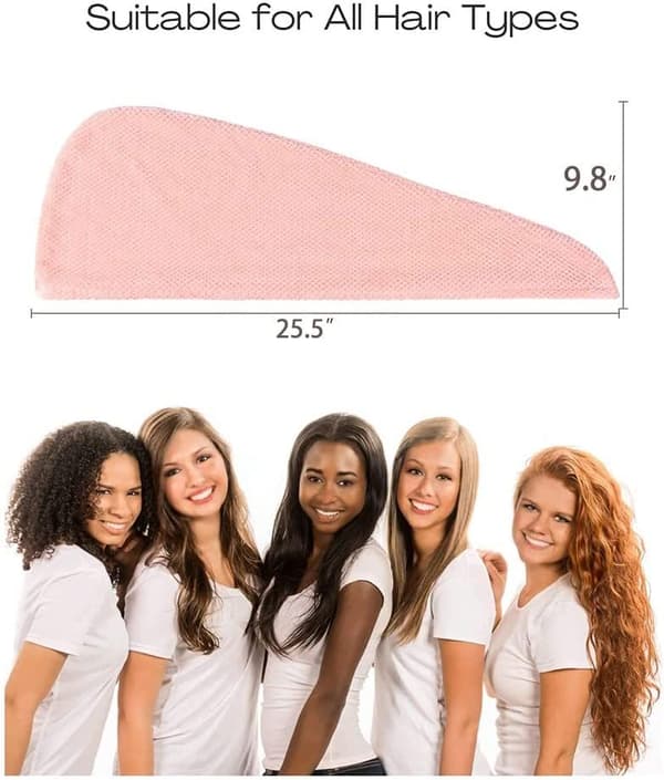 Tykt hårhåndkle med knapp, mikrofiberhåndkle, tørkehårhette og badehette. (Lyse rosa)