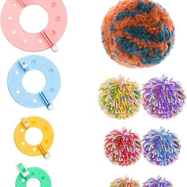 Paket med 8 Pompom Maker 4 Storlekar Bobble Maker för Hantverk Fluff Ball Weaver Kit