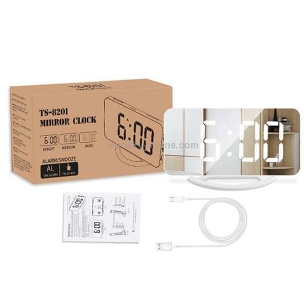 Multifunktionel LED-spejl Makeup-spejl Ur Bordur Automatisk