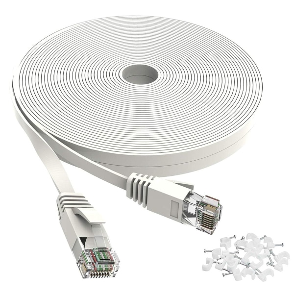 Cat 6 Ethernet-kaapeli, 50 jalkaa, valkoinen - litteä Internet-verkko
